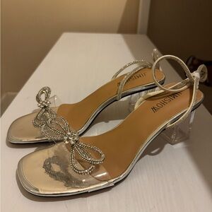 Silver Heels with Jeweled Embellishment